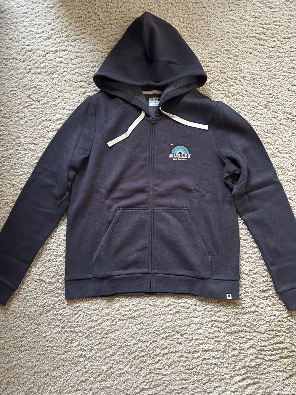 Hurley Dark Gray Zip-Up Hoodie with White Drawstrings